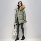 Female Lady Winter Outwear 2023 Winter Women Fur Collar Zipper Jacket Parkas Fashion Hooded Thicken Warm Padded