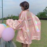 New Summer Fashion Korean Hooded Windbreaker Jacket Breathable Sun Protection Womens Spring Shiny laser Jackets Casual