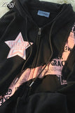 Street Star Letter Patchwork Sudadera Mujer American Vintage Loose Hoodies Women Fashion Hooded Sweatshirts Y2k