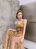 Summer Slip Dresses For Women 2022 Backless Spaghetti Strap Patchwork Lace A Line Long Boho Dress Designer