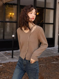 Knitting Sweaters for Women Autumn Winter 2022 Soft Waxy Long Sleeved V-Neck Hollow Out Single Breasted Tops