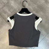 2022 Summer Sleeveless O Neck Print Letters Fake Two Piece Vest Tank Top High Waist Shorts Two Piece Set Outfits
