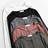 Thin Sexy Elasticity T Shirt Women T-Shirt Long Sleeve Tshirt 2021 Button V Neck Tops Summer Korean Fashion Clothing