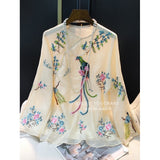 New Chinese-Style Round-Collar Embroidered Shirt Women's New Fashionable National Style Leisure In The Summer Of