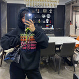 Embroidery White Crewneck Sweatshirt Women Winter Tops Oversized Cool Girls Streetwear New Korean Fashion Pullover