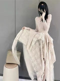 Elegant Women's Vintage Dress 2023 Autumn Winter New Irregular Lace Splicing Evening Long Bridesmaid Party