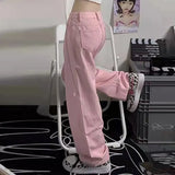 Pink Denim Jeans Women Casual Kawaii Pants Wide Leg Denim Pants Streetwear Loose Lady Trousers Korean Fashion