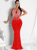 Sexy White Crystal Diamond Maxi Dress New Women Strap Backless Bodycon Party Clubwear Long