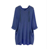 Zingj Spring New EBAY Women's Hooded Solid Color Loose T-Shirt Irregular Pocket Top-Outfit