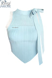 Women Camisole Blue Lace Up Crop Top Vintage Y2k 2023 Summer Fashion Streetwear White Tank Top Sexy Sleeveless Off Shoulder