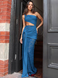 Sheer Draped One Shoulder Cut Out Maxi Dress- Outfit