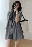 Summer Retro Korean Version of the Temperament Short-sleeved Suit Jacket + Shorts Set Casual Loose Suit Two-piece