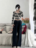 Autumn Loose Casual Women Cargo Pants Straight Jeans Black Grey Hip Hop High Quality Bottoms Simple Couple Denim Pants