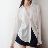 Splicing Two V-Neck White Shirt Women's 2025 New Spring Top Design Small