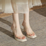 Zingj Open-Toe High-Heeled Shoes Single Shoes French Thick Heel Minority Empty Sandals Transparent Outside Wearing Beautiful High Heels Women-Outfit