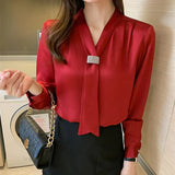 Women Shirts Chiffon Blouses for Women Long Sleeve Shirts Tops Woman Ribbon Blouse Tops Fashion Woman Bow Tie Shirt