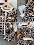 Winter French Vintage Warm Knitted Dresses Office Lady Elegant Retro Plaid Print Patchwork Knitting Dresses Women