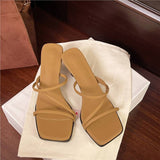 High-End!A White Word With Sandals Women Spring And Summer Square Head Fine Heels High-Heeled