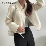 Beige Faux Leather Jackets For Women 2021 Black Zippers Cropped Coat Korean Fall Shirt Jacket Outerwear