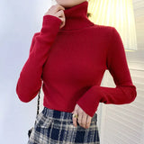 Harajuku Pullover Turtleneck Sweater Women Fall Soft Knit Sweater Slim Elastic Korean Simple Basic Cheap Jumper Solid