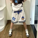 Streetwear Sport Shorts Women Y2K Letter Print Oversized Shorts Bf Students Loose Casual Drawstring Basketball Short