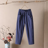 Cotton Linen Harem Pants Women Summer Loose High Waist Elastic Ankle-length Pants Solid Oversize 4XL Lady Casual