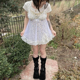 y2k Lace Frill Sundress Transparent Strap Bow Cute Sweet Mini Dress Women Party Holiday Retro Korean Chic Strap