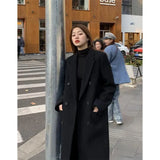 Long Wool Blends Coats Women Streetwear Black Blazer Korean Quilted Woolen Jackets Winter Elegant Overcoat Thick