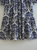 2023 Vintage Print Long Dress Women Blue Shirt Dress Woman Ruffle Long Sleeve Midi Dresses Women's Elegant Loose