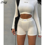 White Letter Print 2 Two Piece Sets Tracksuit Women Matching Sets Fall Outfits 2022 Black Long Sleeve Tops And Shorts