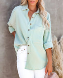 Shirt Women Fashion Pocket Long Sleeve Button Up Shirt Elegant Female Loose Office Top Spring Solid Color Blouse