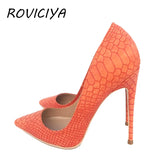 Women Pumps Shoes Snake's Pattern Pointed Toe Sexy High Heels 12 cm Designer Shoes plus size 33-45 YG020