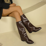 Pointed Thick And Folded Fashion Boots Femininity Maillard Comfortable Sleeves Thin Women's