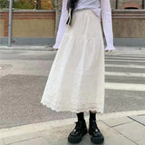 Stitching Embroidered White Skirt Vintage Women Spring Pleated Skirt 2021 Harajuku Elegant Plus Size High-Waisted