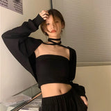 Women Sexy Bolero Belt Cropped Sweaters Elegant Design Knitted Cardigan Autumn Winter Long Sleeve Chic All-match Y2k