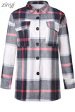 Women Oversize Jacket Winter Fleece Coat Vintage Plaid Top Long Sleeve Outerwear All Match Thick Shirt Fall Warm Ins Jacket