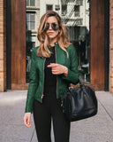 2020 Spring Autumn Fashion Stand Button Women's Jackets Casual Bodycon Solid Long Sleeve Zipper Lady Pilot Jackets