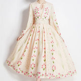 Temperament Long Sleeve Positioning Print Waist Swing Dress Female Senior Sense Thin Retro Long