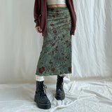 Zingj Chinese Print Retro Style Skirt Autumn 2023 New Sen Fresh Low Waist Color A Word Long