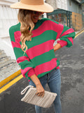 Winter Pullover Knitted Sweater Women's Splicing Stripe Round Neck Bottoming Shirt Urban Casual Loose Top Woman
