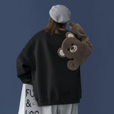 Hoodie Cartoon Bear Patchwork Long Sleeve Women Sweetshirts Kawaii O-Neck Pullover Couple Sweatshirt