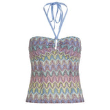 Fresh Girl Dopamine Gradient Color Woven Sling Design Hollow Low Tie Collar Sexy Vest