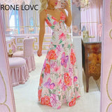 Women Elegant Spaghetti Straps V Neck All Over Print Floral Pattern Maxi Party Sexy Vacation