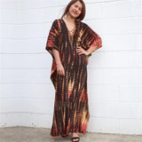 Printed V-neck Batwing Sleeve Side Split Loose Dress For Women Clothes Plus Size Beachwear Maxi Dress