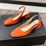 middle heel sandals women's thick heel square toe 2022 summer new fashion back empty shoes orange