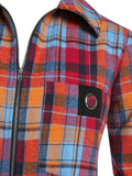 Zipper Grommet Pocket Plaid Shirt Grommet Pockets Zippers Tops 3XL Long Women