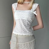 Embroidered Bow Lace Stitching Tank TopOutfit