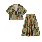 Piece Dress Sets Women Summer Short Sleeve Suit Collar Blouse High Waist A-line Skirt Vintage Thin Printing Suits