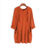 Zingj Spring New EBAY Women's Hooded Solid Color Loose T-Shirt Irregular Pocket Top-Outfit
