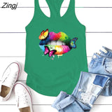 Lips Butterflies Printed Tank Top Women Sleeveless Summer Tee Shirt Harajuku Crew Neck Ladies 90s Tops Ropa